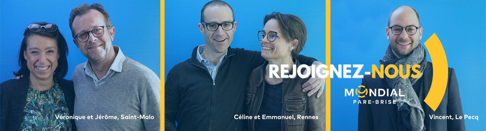 Des franchisés souriant avec une écriture par dessus "Rejoignez-nous"