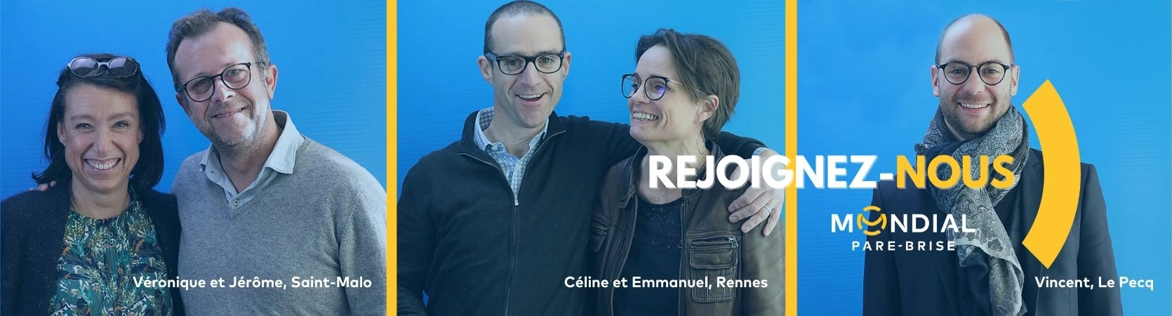 Des franchisés souriant avec une écriture par dessus "Rejoignez-nous"